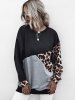 Leopard Insert Colorblock Drop Shoulder Sweatshirt -  