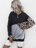 Leopard Insert Colorblock Drop Shoulder Sweatshirt -  