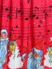 Robe à Épaule Dénudée Imprimé Père Noël et Notes de Musique de Grande-Taille - Rouge L