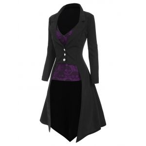 

Halloween Lapel High Low Trench Coat with Skull Lace Camisole, Purple