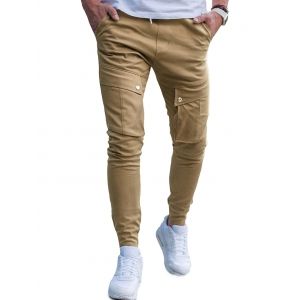 

Drawstring Waist Pocket Beem Feet Jogger Pants, Khaki