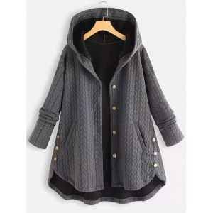 

Plus Size High Low Hooded Coat, Dark gray