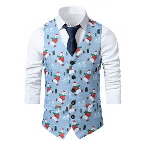 

Christmas Bear Trees Print Single Breasted Waistcoat, Multi