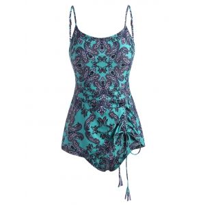 

Paisley Boho Print Cinched Tankini Swimwear, Light green