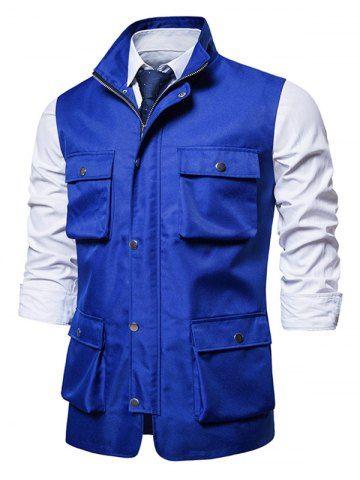 Bolsillos Llanura del collar del soporte del chaleco - BLUE - XL