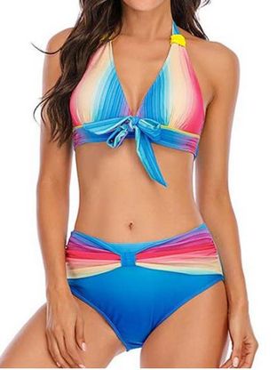 Bowknot Ombre Rainbow Halter Bikini Swimwear