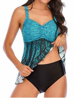 Ruched Mermaid Empire Waist Tankini Swimwear