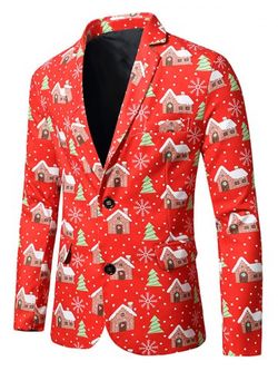 Árbol de navidad del copo de nieve Casa de impresión de la solapa de la chaqueta de hendidura Volver - MULTI - XL