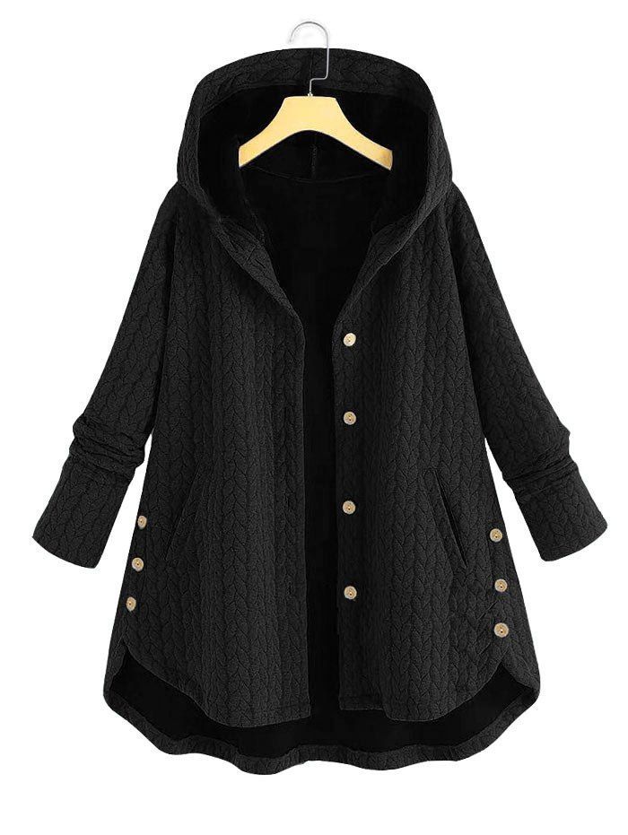 

Plus Size High Low Hooded Coat, Black