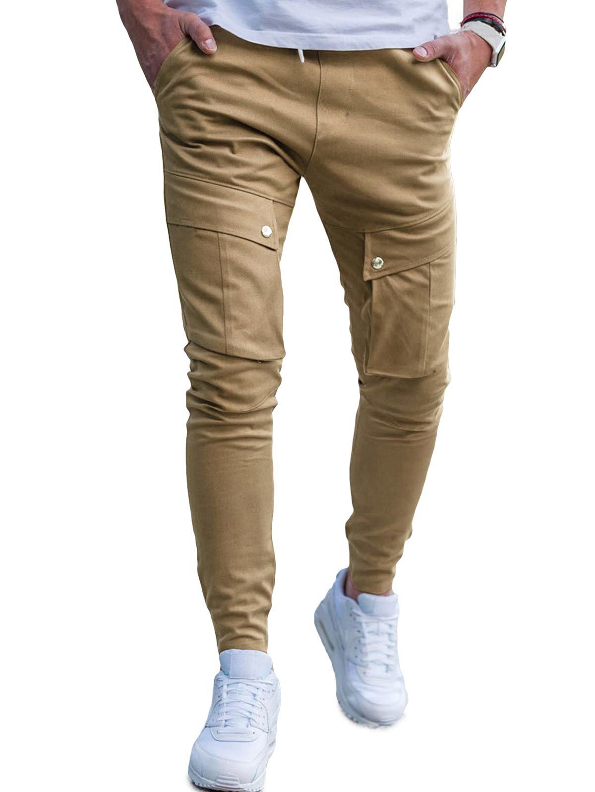 

Drawstring Waist Pocket Beem Feet Jogger Pants, Khaki
