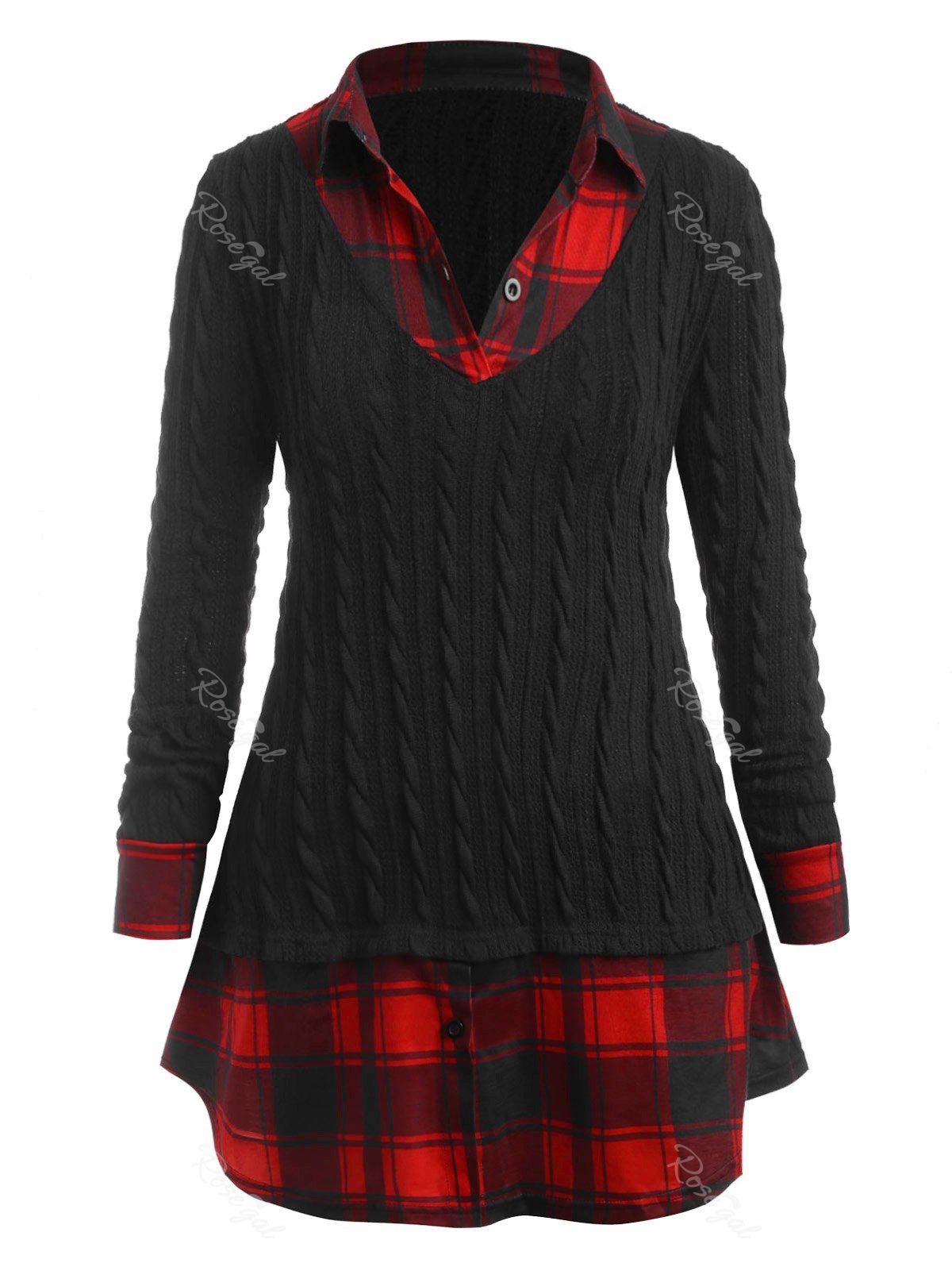 

Plus Size Plaid 2 in 1 Knitwear, Black