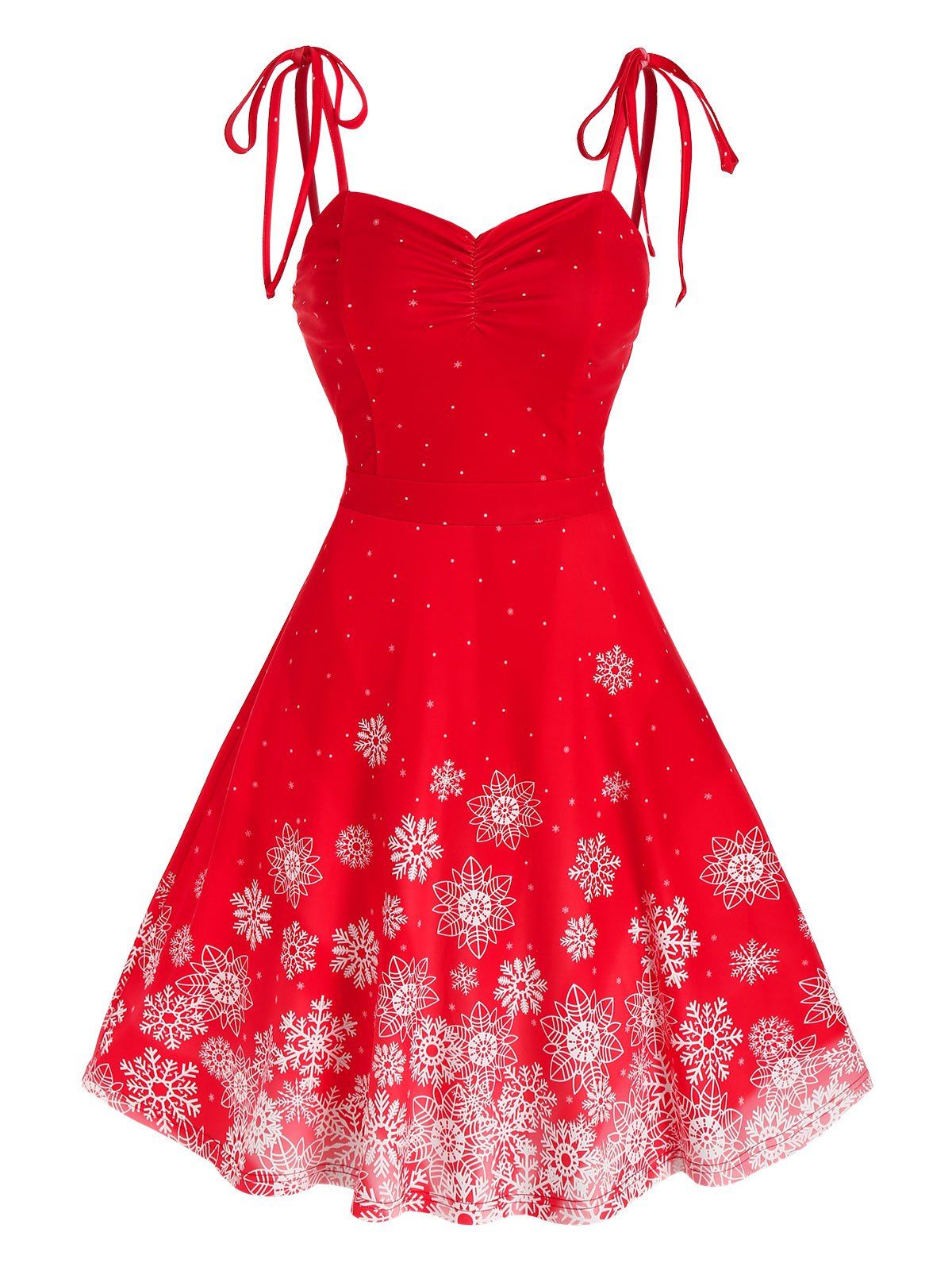 Tie Shoulder Christmas Snowflake Print Dress [48% OFF] | Rosegal