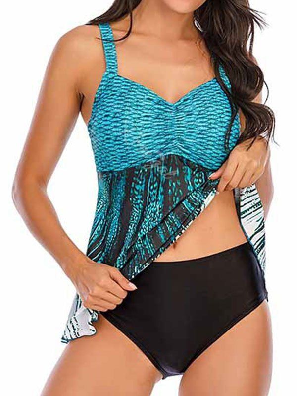 

Ruched Mermaid Empire Waist Tankini Swimwear, Light green