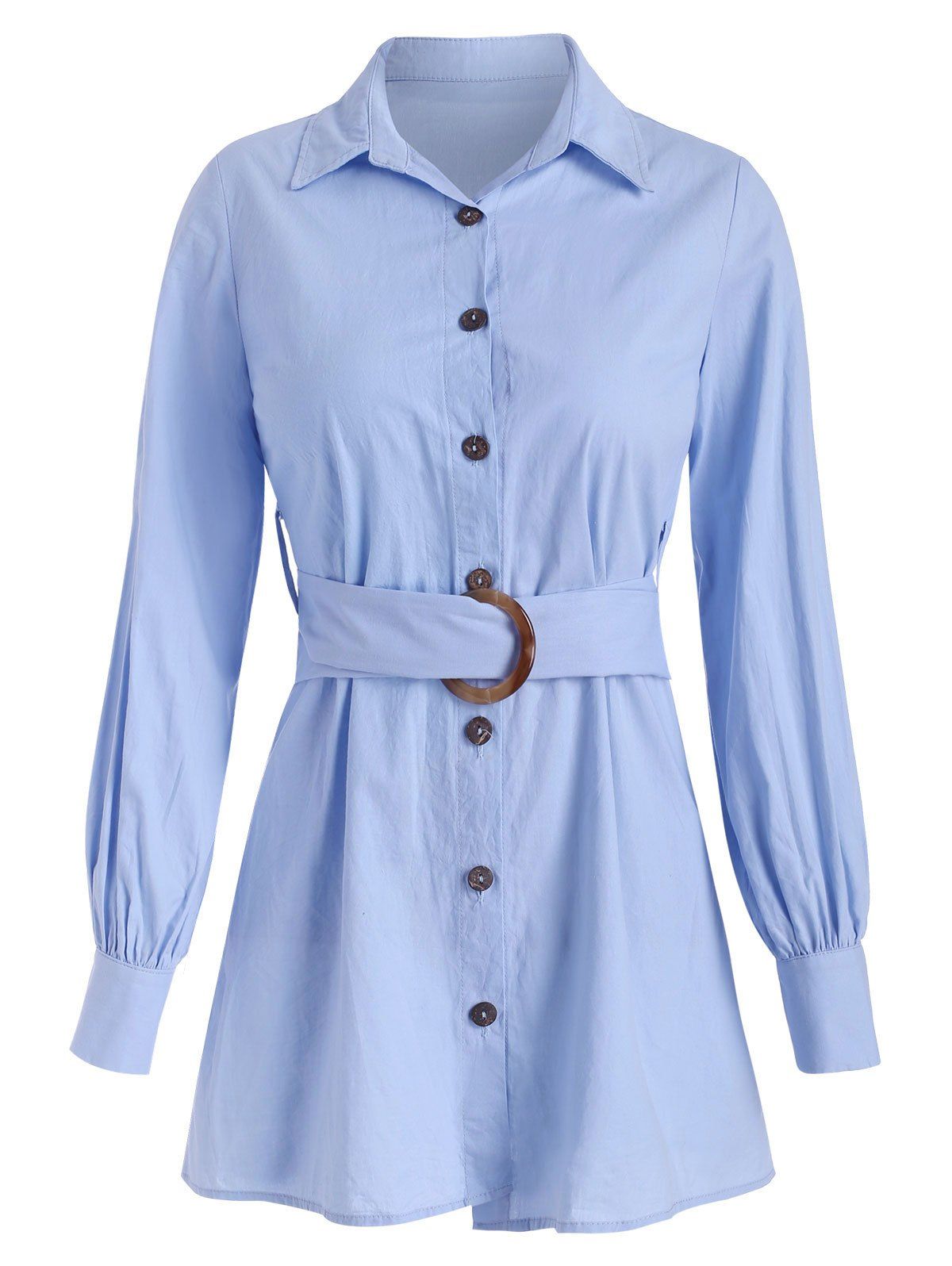 

Button Up Shirt with O-ring Belt, Light blue