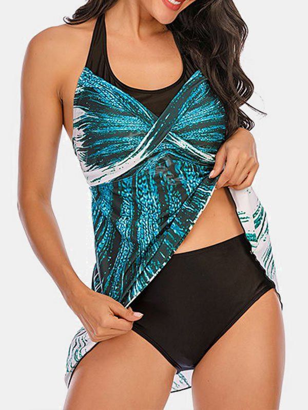 

Halter Ombre Twisted Backless Tankini Swimwear, Light green