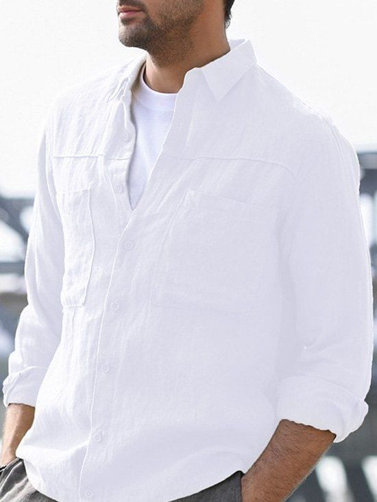 

Button Up Double Pockets Shirt, White