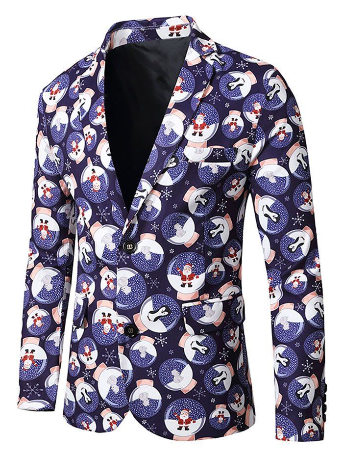 

Christmas Santa Claus Animal Print Lapel Side Slit Blazer, Multi