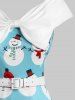 Plus Size Christmas Bowknot Snowman Print Dress -  