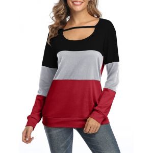 

Colorblock Casual Long Sleeve Top, Red