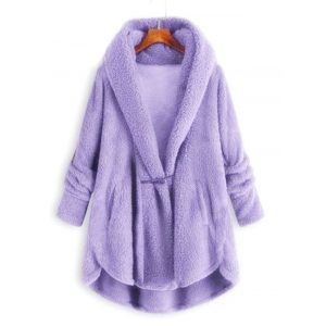

Plus Size High Low Hooded Faux Fur Coat, Light purple