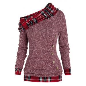 

Skew Neck Plaid Convertible Knitwear, Lipstick pink