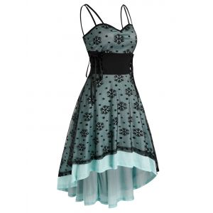 

Christmas Snowflake Pattern Strappy Lace-up High Low Lace Dress, Turquoise