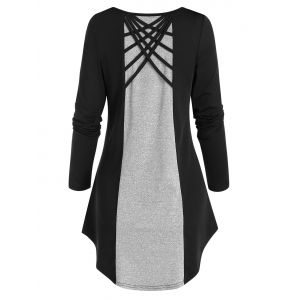 

Colorblock Pocket Back Criss Cross T Shirt, Black