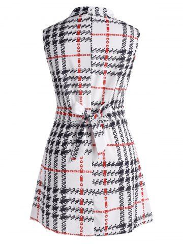 

Plus Size Plaid Waterfall Draped Tunic Belted Vest, White