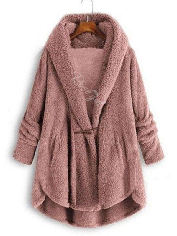 

Plus Size High Low Hooded Faux Fur Coat, Light pink