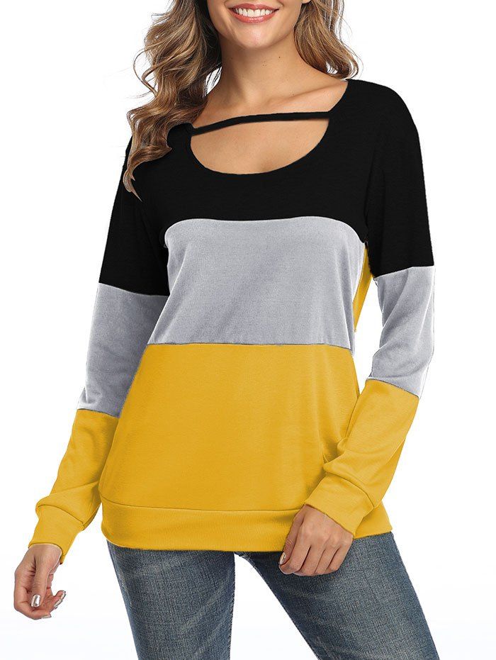 

Colorblock Casual Long Sleeve Top, Yellow