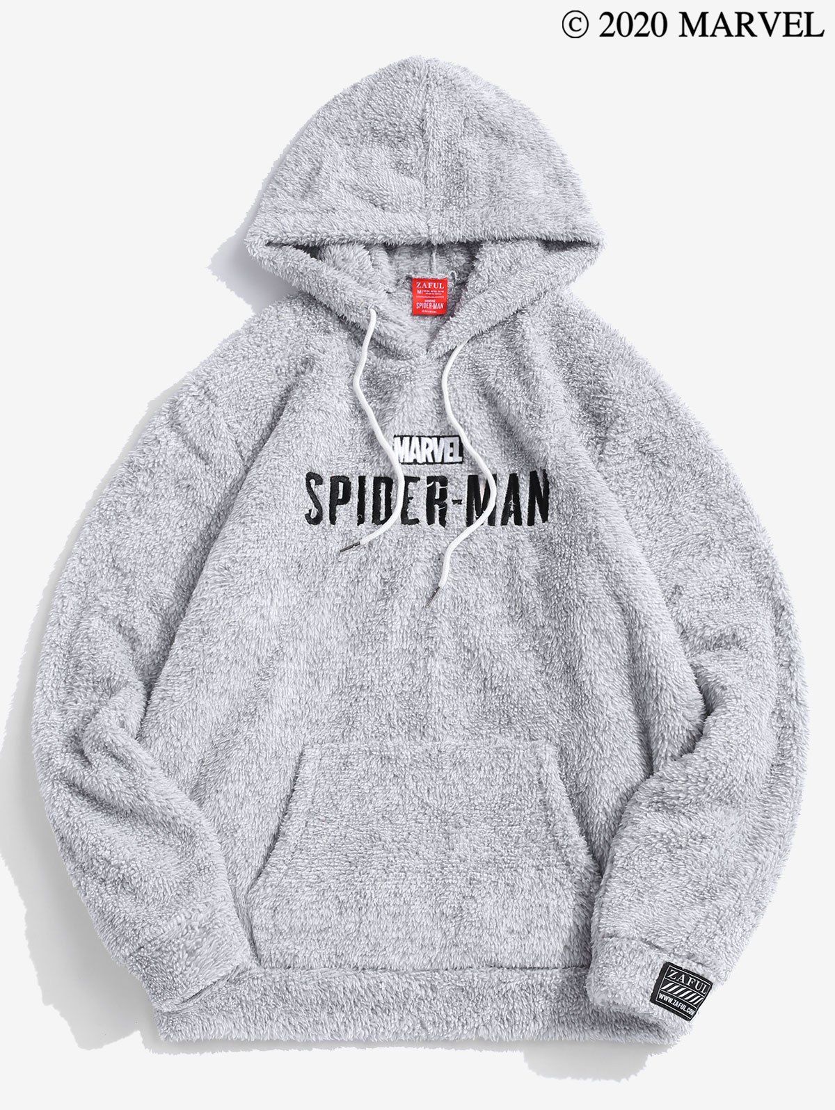 

Marvel Spider-Man Embroidered Fluffy Hoodie, Light gray