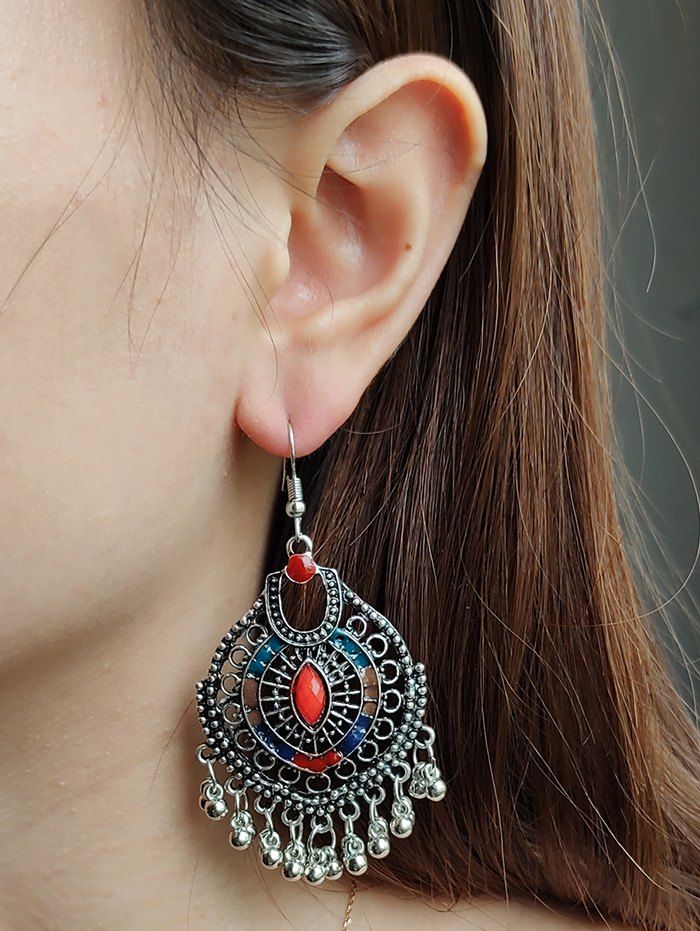 

Faux Gem Ball Fringed Drop Earrings, Silver