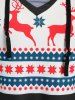 T-shirt de Noël Tunique Rayé Flocon de Neige et Cerf de Grande Taille à Lacets - Noir L