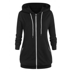 

Plus Size Drawstring Zip Up Hoodie, Black