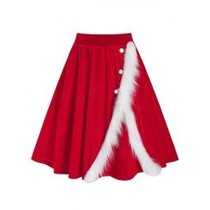 

Christmas Faux Fur Insert Velvet Midi Skirt, Red