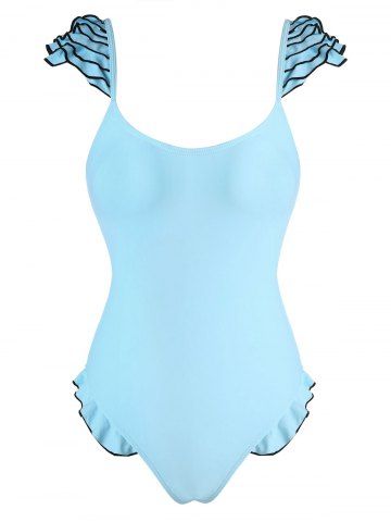 Backless Ruffle One-piece Swimsuit - LIGHT BLUE - L