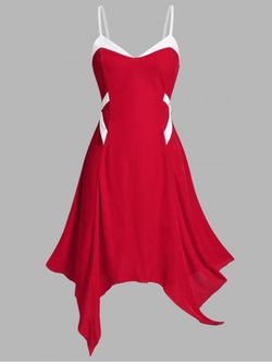 Plus Size Christmas Velvet Handkerchief Backless Cami Dress - RED - L