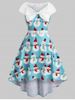 Plus Size Christmas Bowknot Snowman Print Dress -  