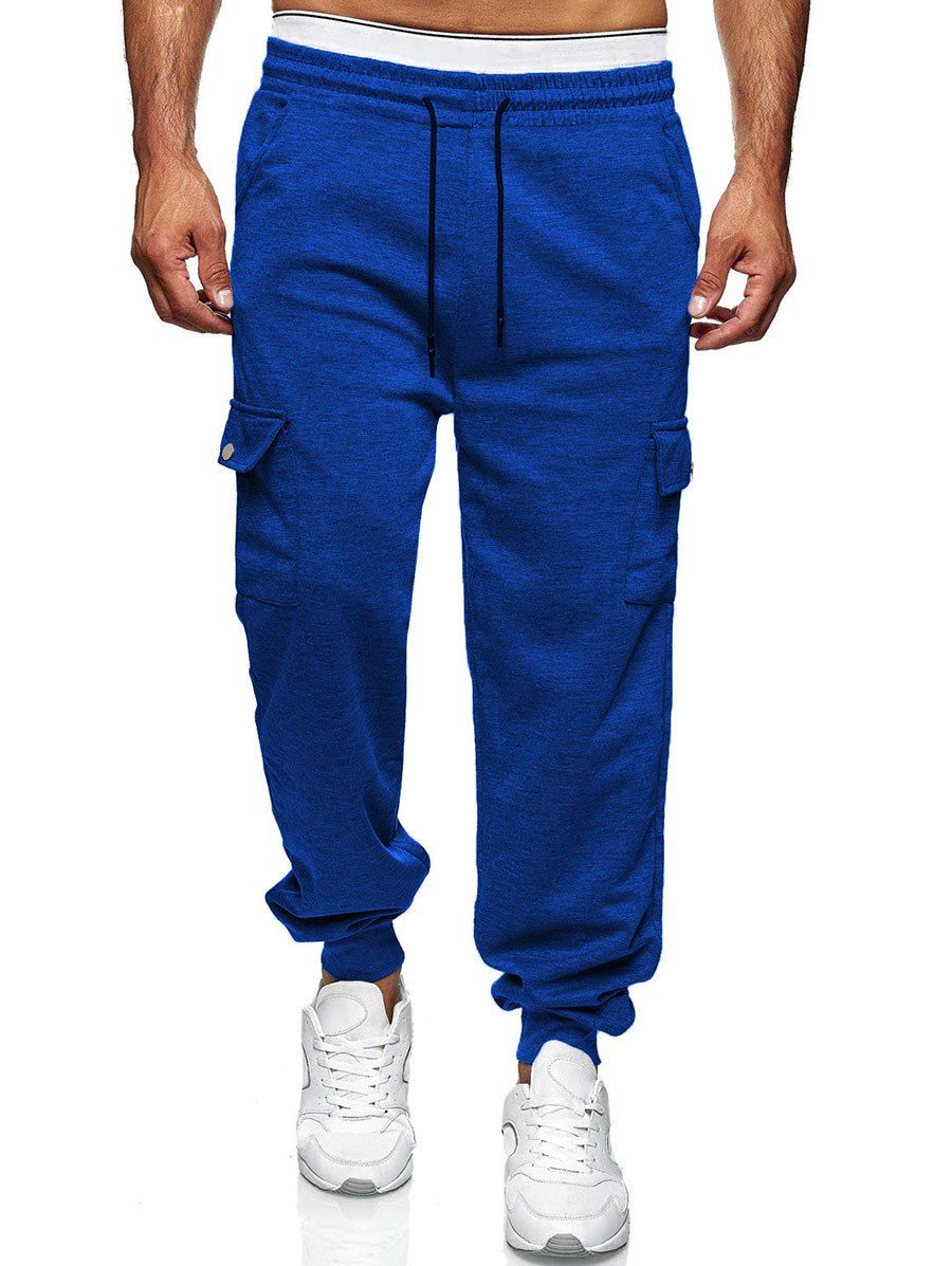 

Drawstring Side Pockets Tapered Casual Pants, Cobalt blue
