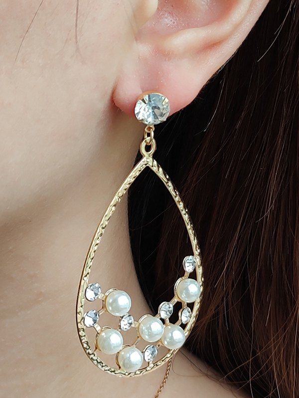 

Faux Pearl Rhinestone Water Drop Shape Earrings, Golden