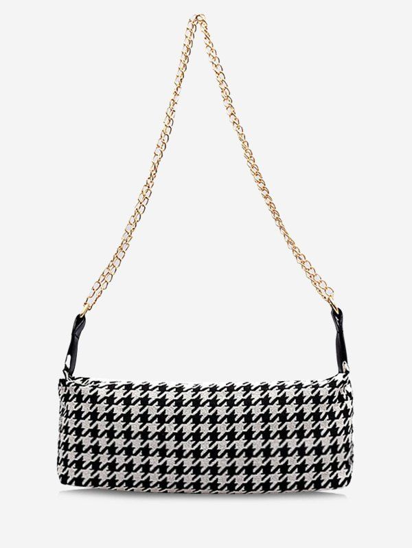 

Houndstooth Print Chain Strap Shoulder Bag, Black