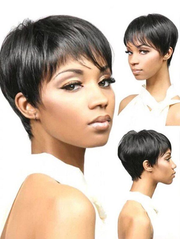 

Short Side Bang Pixie Straight Synthetic Wig, Black