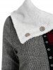 Faux Fur Collar Plaid Patchwork Knitwear -  