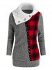 Faux Fur Collar Plaid Patchwork Knitwear -  