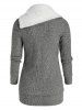 Faux Fur Collar Plaid Patchwork Knitwear -  