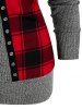Faux Fur Collar Plaid Patchwork Knitwear -  
