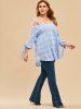 Plus Size Cold Shoulder Button Checked Up Top -  