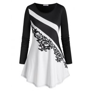 

Plus Size Bicolor Two Tone Printed Tunic Tee, Black