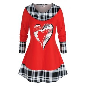 

Plus Size Plaid Valentine Heart Graphic Tunic Tee, Red