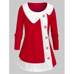 

Plus Size Christmas Velvet Bicolor Two Tone Long Sleeve Tee, Red